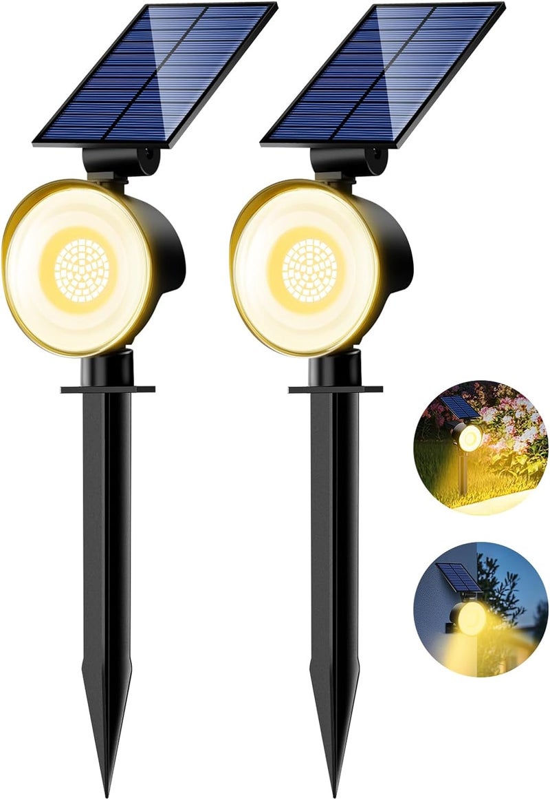 nipify 2 Pack Solar Spot Lights Outdoor Waterproof with 3 Modes, Solar Spotlight Light for Outside Yard Landscape Lighting Pathway Lights Wall,Warm White - Image 1